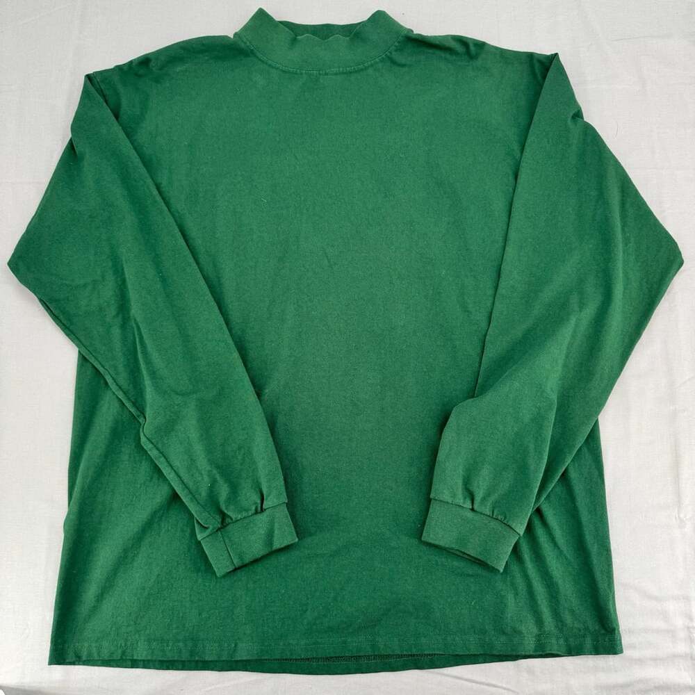 Vintage Cal Cru Dark Green Mock Neck Long Sleeve T-Shirt 2XL Made in USA